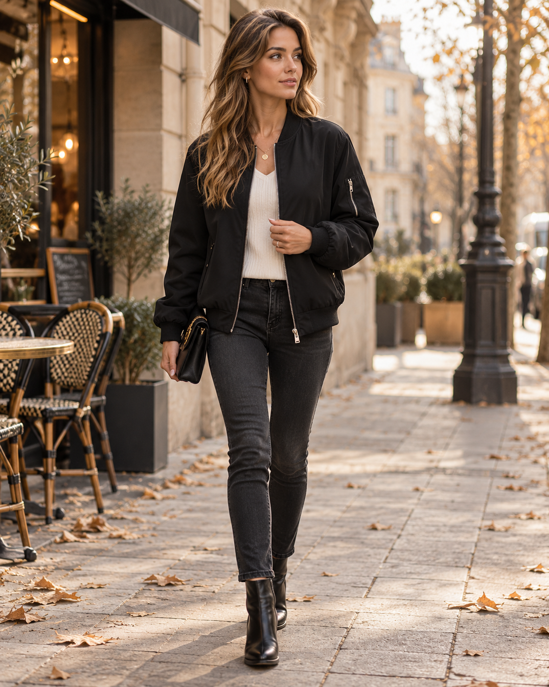 Andrea Blouson Bomber Léger Zippé avec Poches – Manteau Décontracté Printemps et Automne
