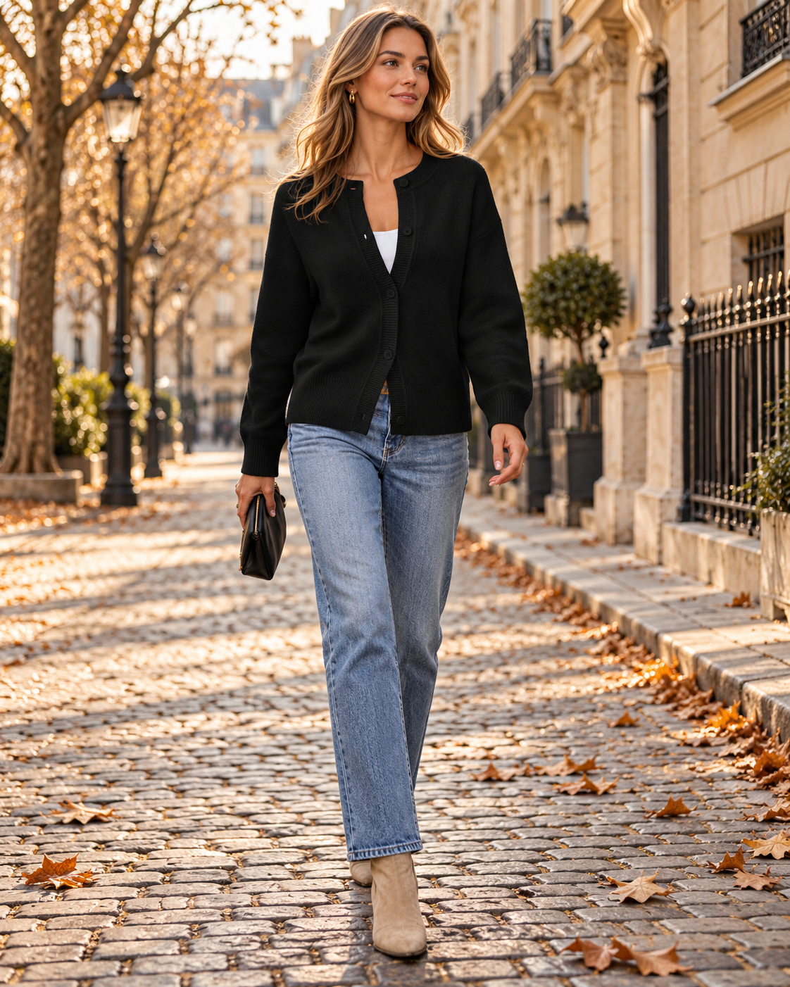 Camille Oversize-cardigan med knapper i strik – Langærmet sweater med sænkede skuldre