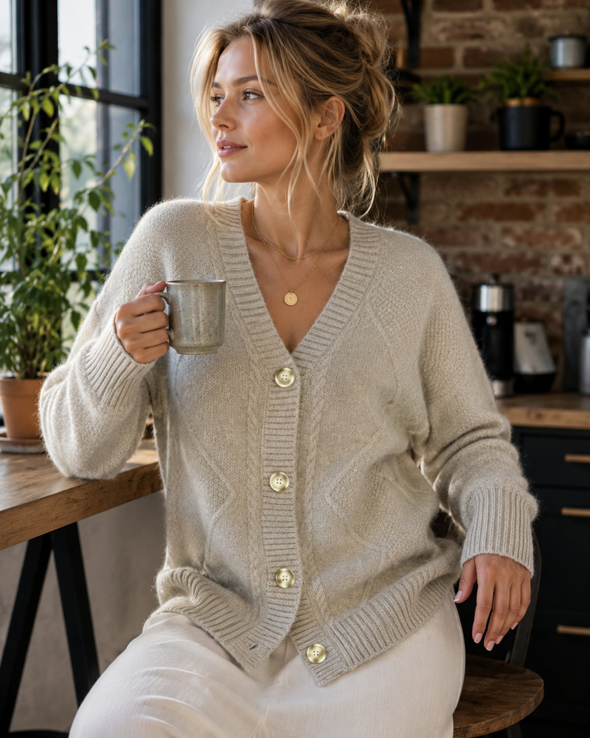 Lena Cardigan Femme – Svetr z měkkého kašmíru s knoflíky a elegantními dlouhými rukávy