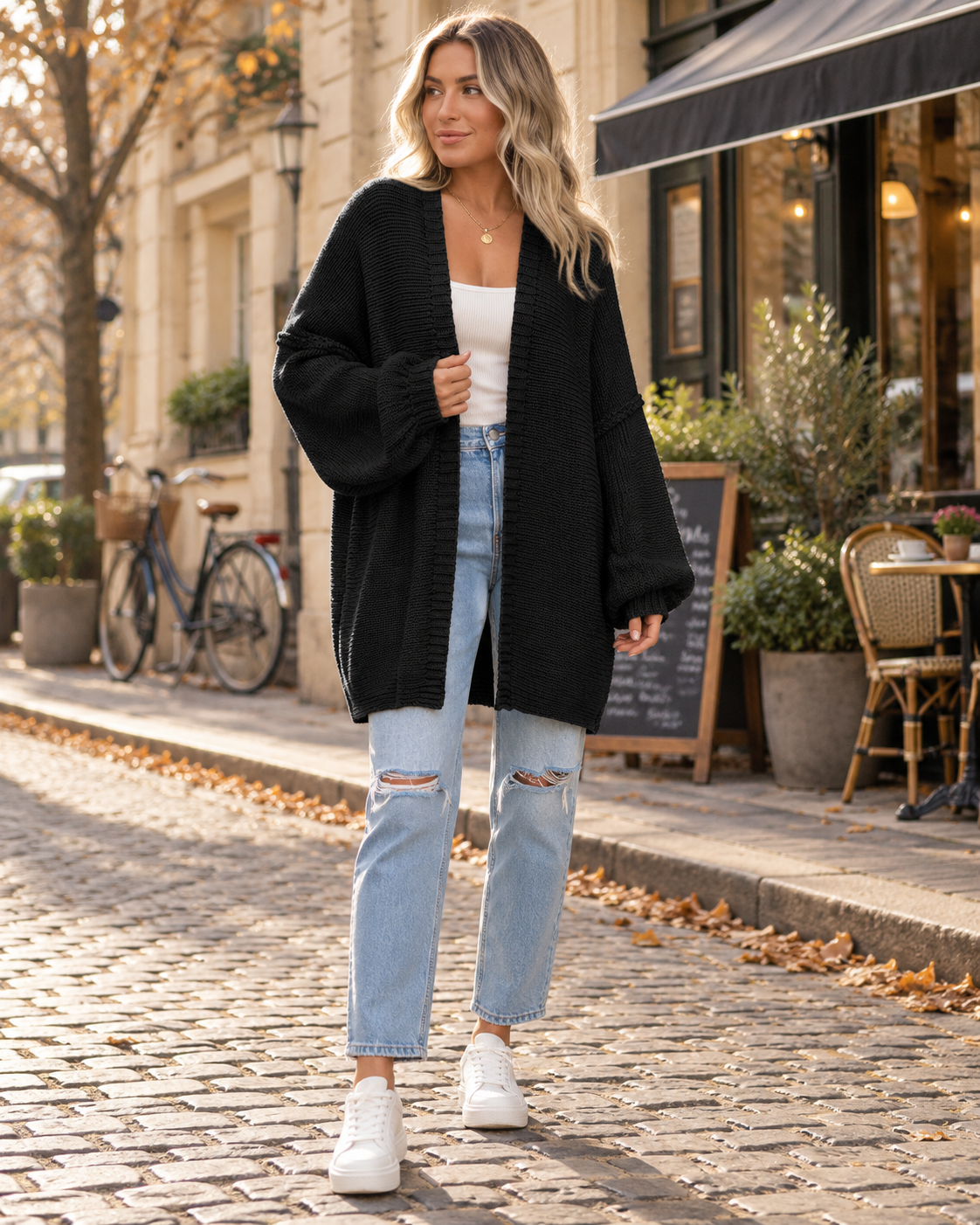Dahlia Offener Oversize-Damen-Cardigan aus Strick – Lässiger Pullover mit langen Ärmeln