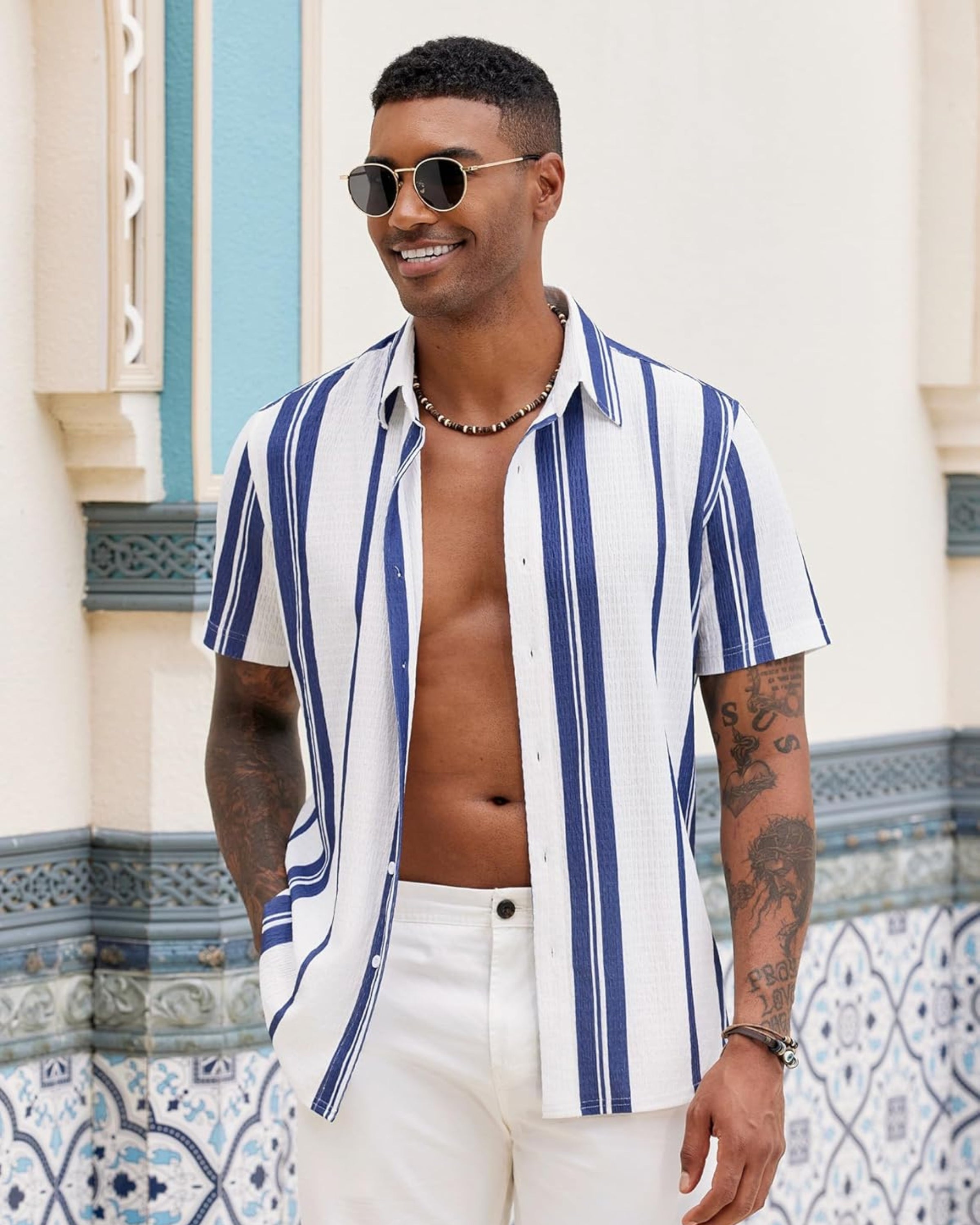 Ben férfi ing – Stretch slim fit ing, gyűrődésmentes és rövid ujjú