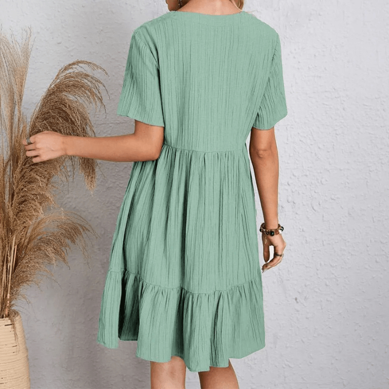 Audrey Robe Mini Femme – Vestido de Verano Ligero con Cuello en V y Mangas Cortas para más Comodidad