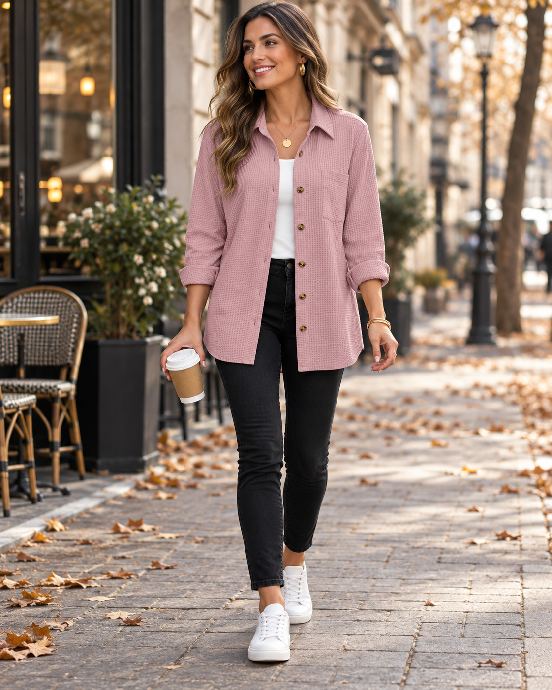 Danica Chemise Femme Gaufrée – Boutons, Manches Longues, Coupe Ample et Poche Poitrine