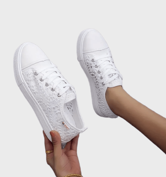 Alena Baskets Femme Basses – Chaussures Blanches à Lacets avec Design Respirant & Semelle Antidérapante