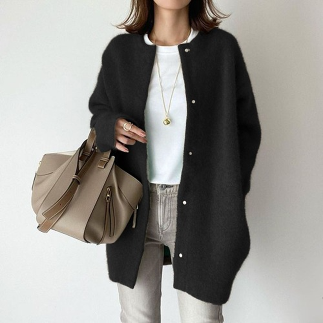 Lillian Long Gilet en Maille para Mujer – Superposición suave de apertura abierta para otoño e invierno