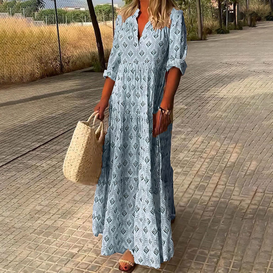 Charlee-mekko Maxi Bohème Naisille – Kevyt Kangas, Tyylikäs V-pääntie Juhlatilaisuuksiin