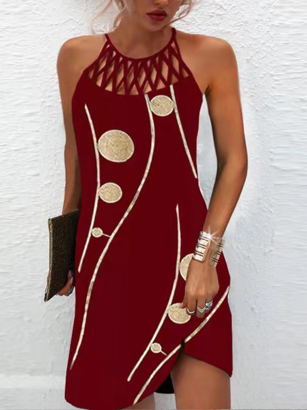 Emily Robe d’Été Femme – Šaty Halter s tropickým potiskem a vzdušným střihem na pláž a brunch