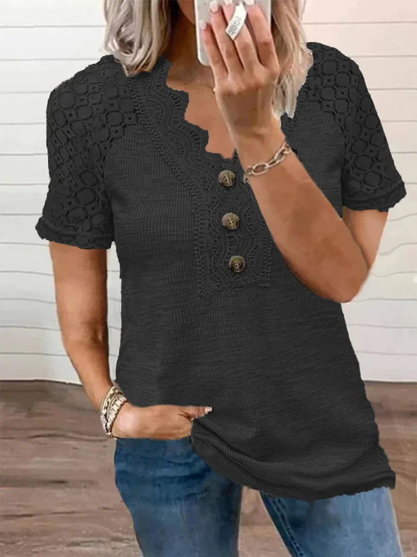 T-shirt Woman Chandy with Lace Details – Lightweight Cotton with Short Sleeves for Spring & Summer