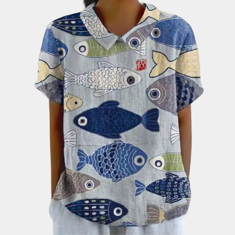 Bruna Blouse Femme – Haut Décontracté à Manches Courtes avec Imprimé Fleuri Pastoral & Col Rond