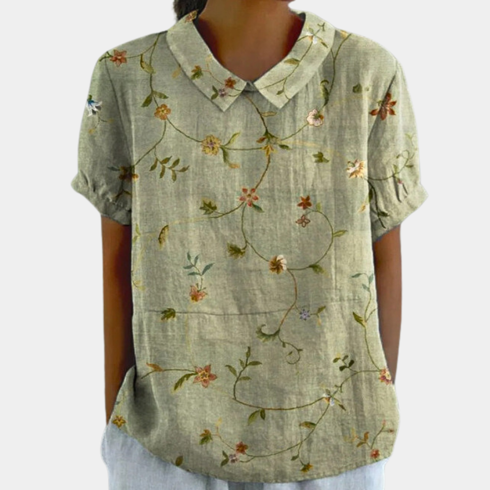 Bruna Blouse Femme – Haut Décontracté à Manches Courtes avec Imprimé Fleuri Pastoral & Col Rond