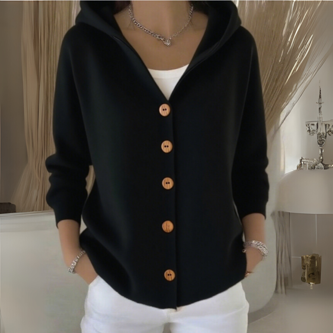 Cataleya Cardigan Femme Hætte – Blød Strik Cashmere Effekt & Elegant Lige Snit