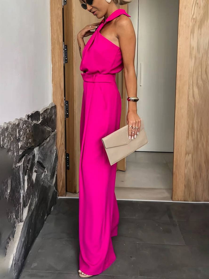 Aliya Combinaison Femme – Salopetă largă fără mâneci cu guler cămașă, decupaje și buzunare