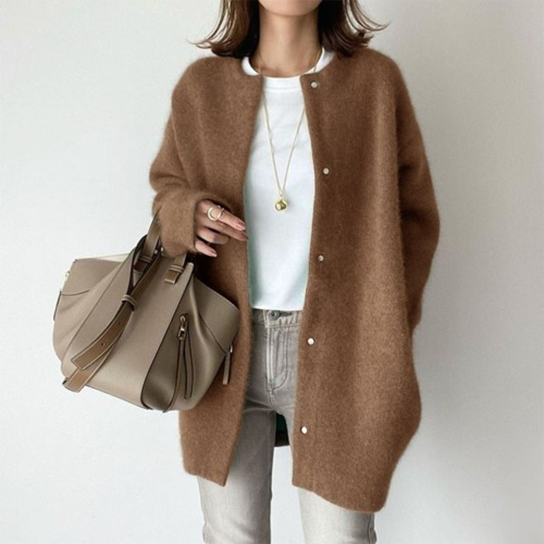 Lillian Long Gilet en Maille para Mujer – Superposición suave de apertura abierta para otoño e invierno