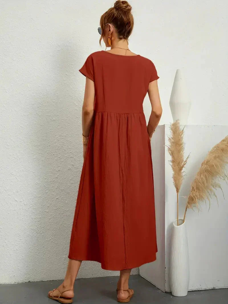 Théoline Robe Longue Femme – Robe d’Été Fluide en Mélange de Coton