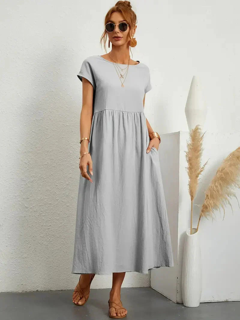 Théoline Robe Longue Femme – Robe d’Été Fluide en Mélange de Coton