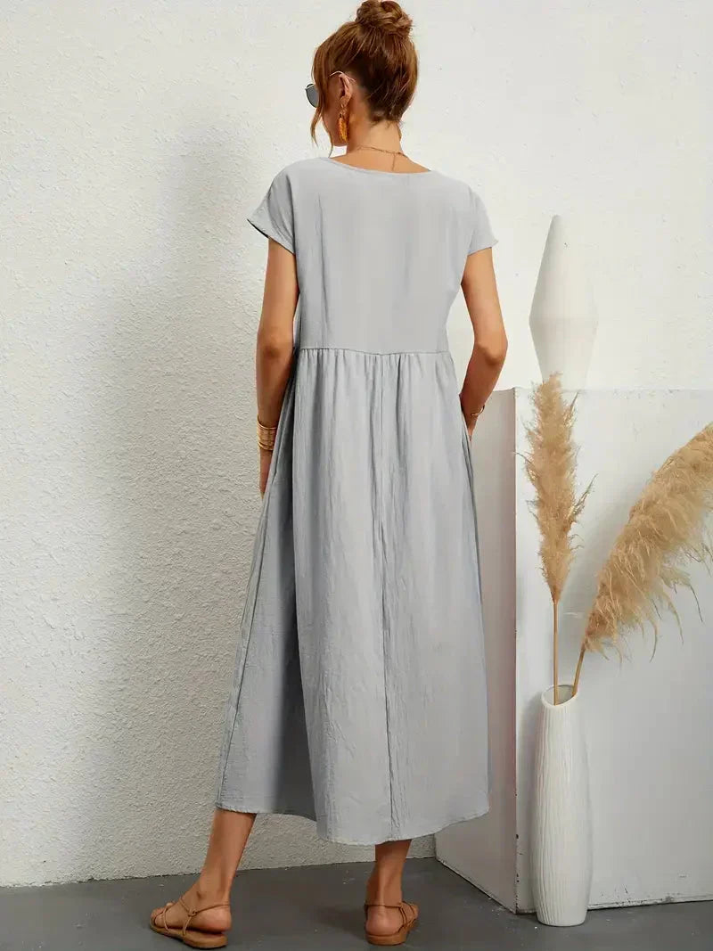 Théoline Robe Longue Femme – Robe d’Été Fluide en Mélange de Coton