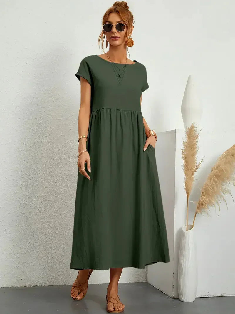 Théoline Robe Longue Femme – Robe d’Été Fluide en Mélange de Coton