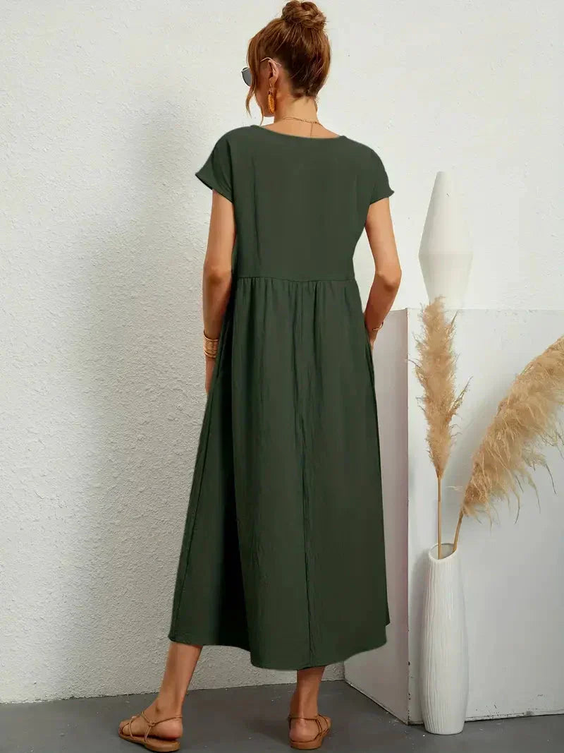 Théoline Robe Longue Femme – Robe d’Été Fluide en Mélange de Coton