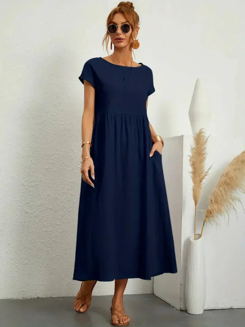 Théoline Robe Longue Femme – Robe d’Été Fluide en Mélange de Coton