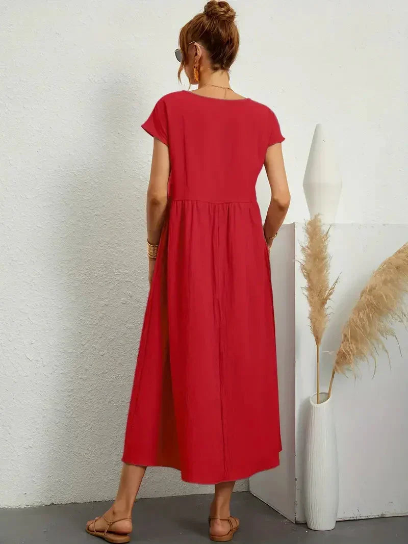 Théoline Robe Longue Femme – Robe d’Été Fluide en Mélange de Coton