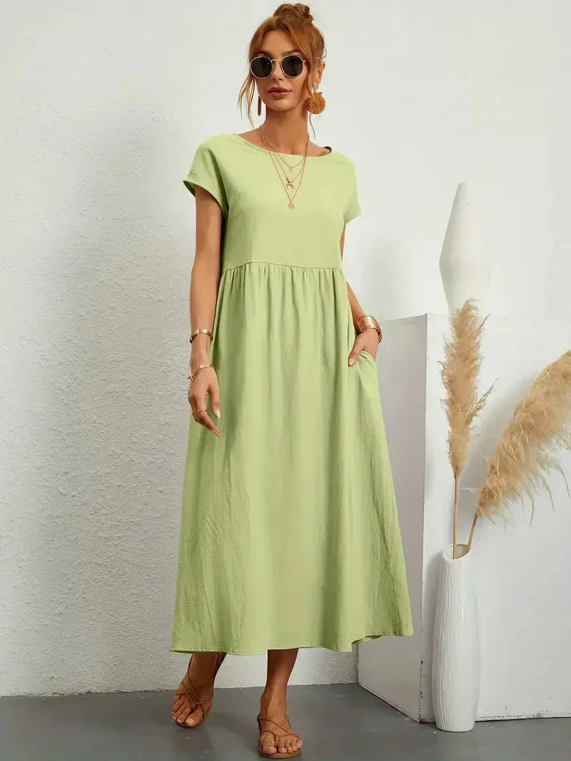 Théoline Robe Longue Femme – Robe d’Été Fluide en Mélange de Coton