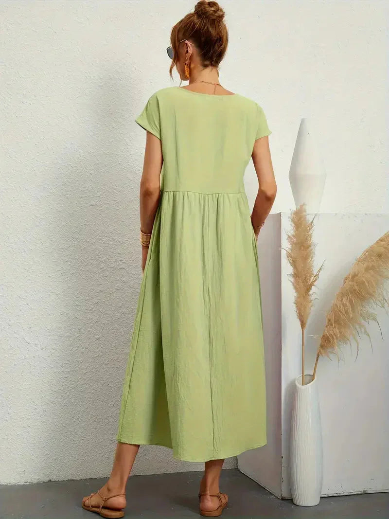Théoline Robe Longue Femme – Robe d’Été Fluide en Mélange de Coton