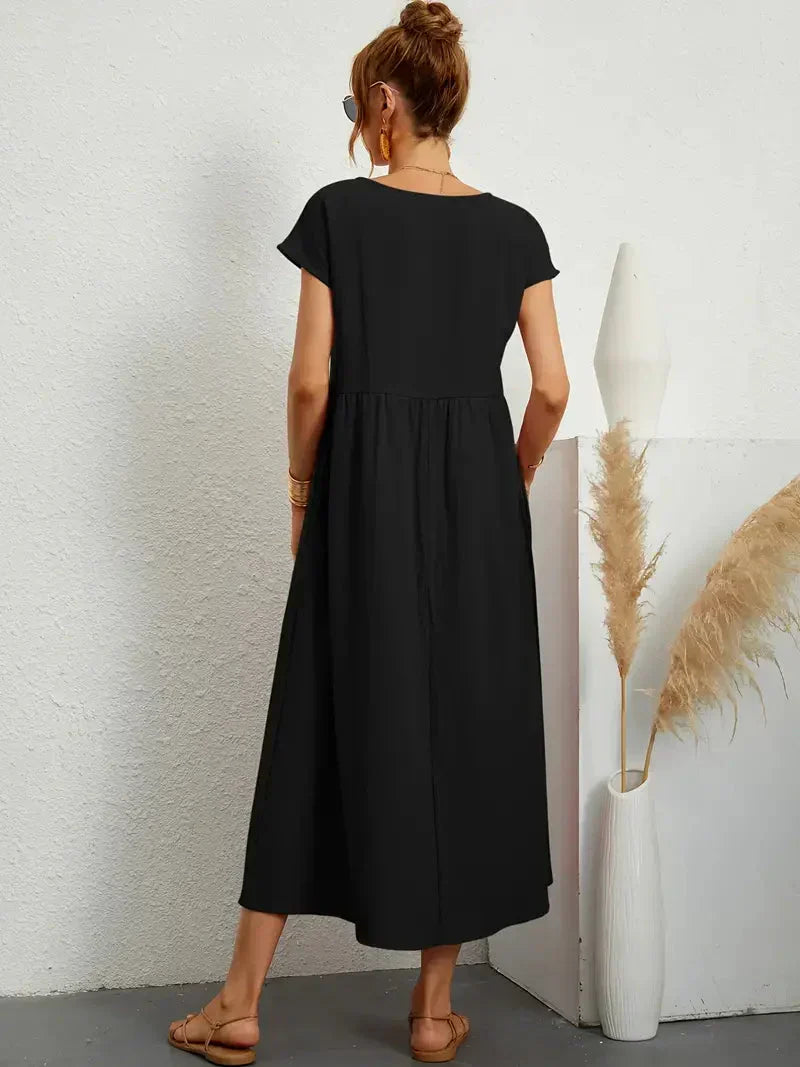 Théoline Robe Longue Femme – Robe d’Été Fluide en Mélange de Coton