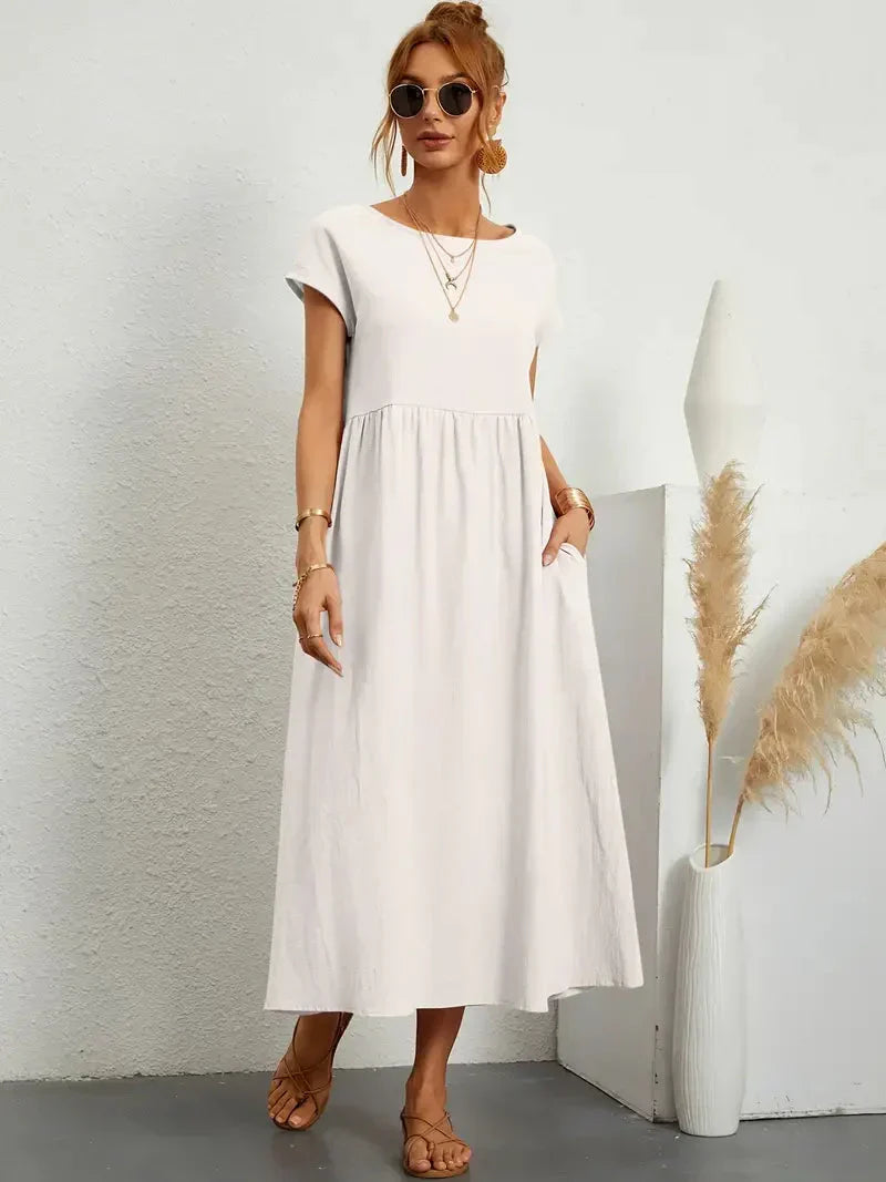 Théoline Robe Longue Femme – Robe d’Été Fluide en Mélange de Coton