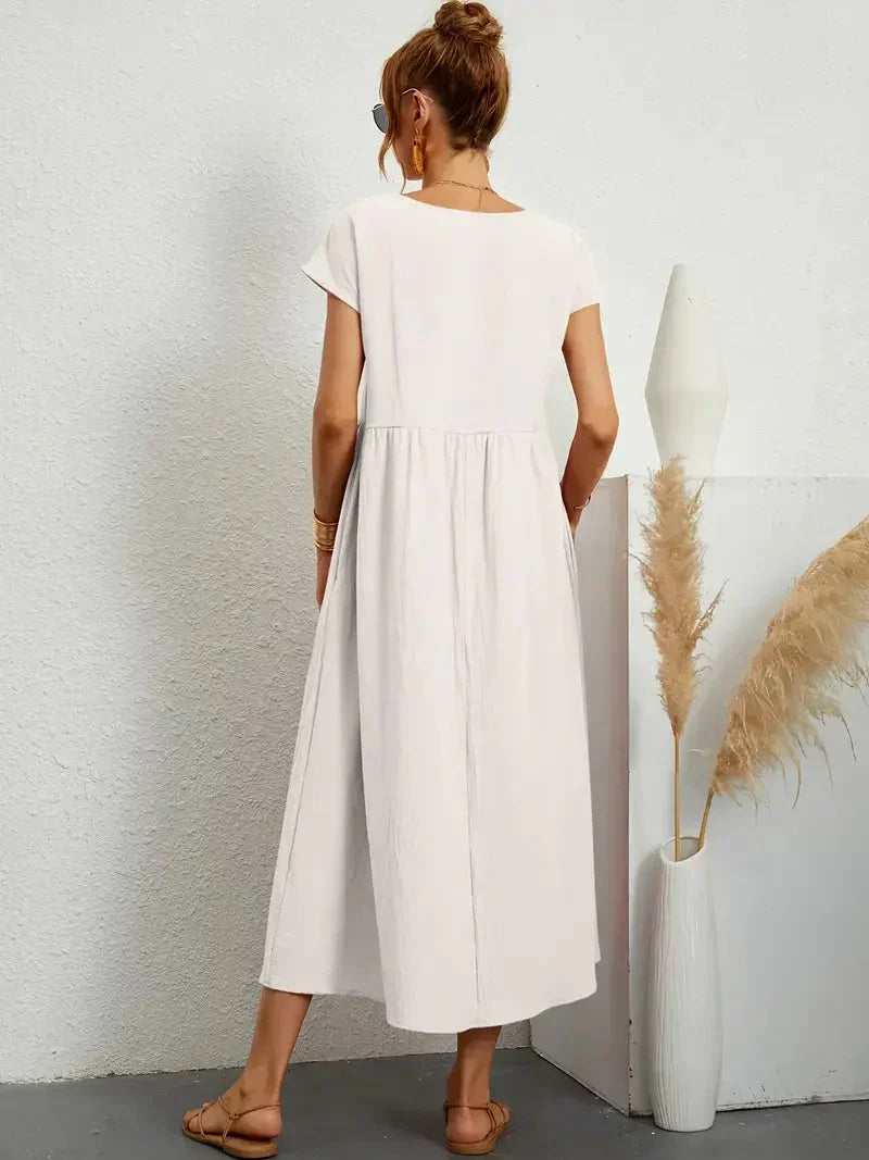 Théoline Robe Longue Femme – Robe d’Été Fluide en Mélange de Coton