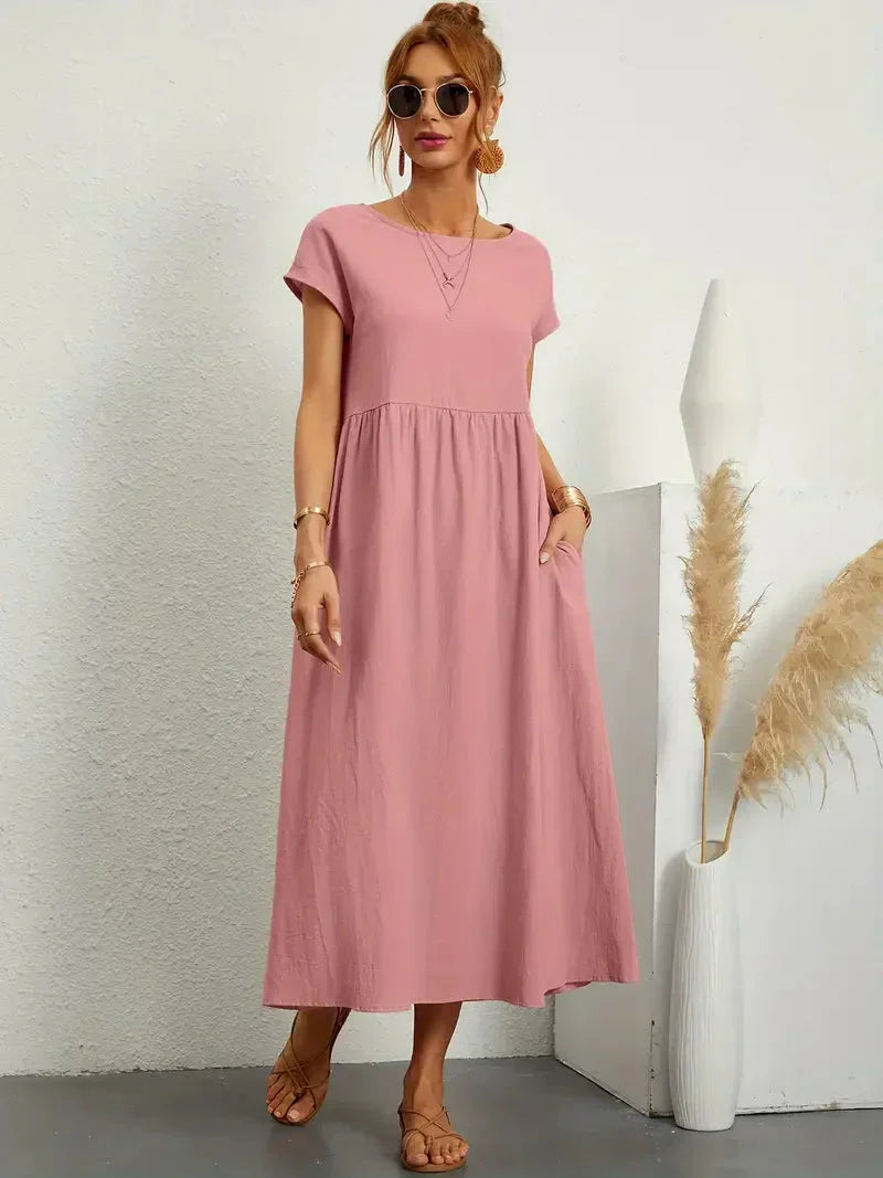 Théoline Robe Longue Femme – Robe d’Été Fluide en Mélange de Coton