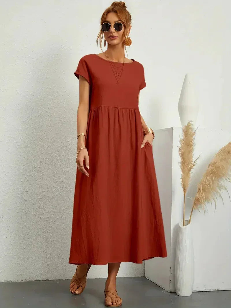 Théoline Robe Longue Femme – Robe d’Été Fluide en Mélange de Coton