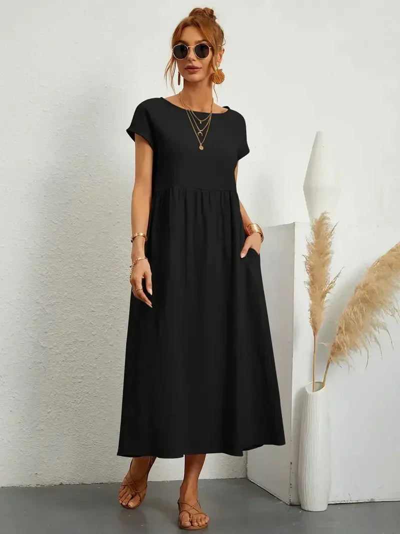 Théoline Robe Longue Femme – Robe d’Été Fluide en Mélange de Coton
