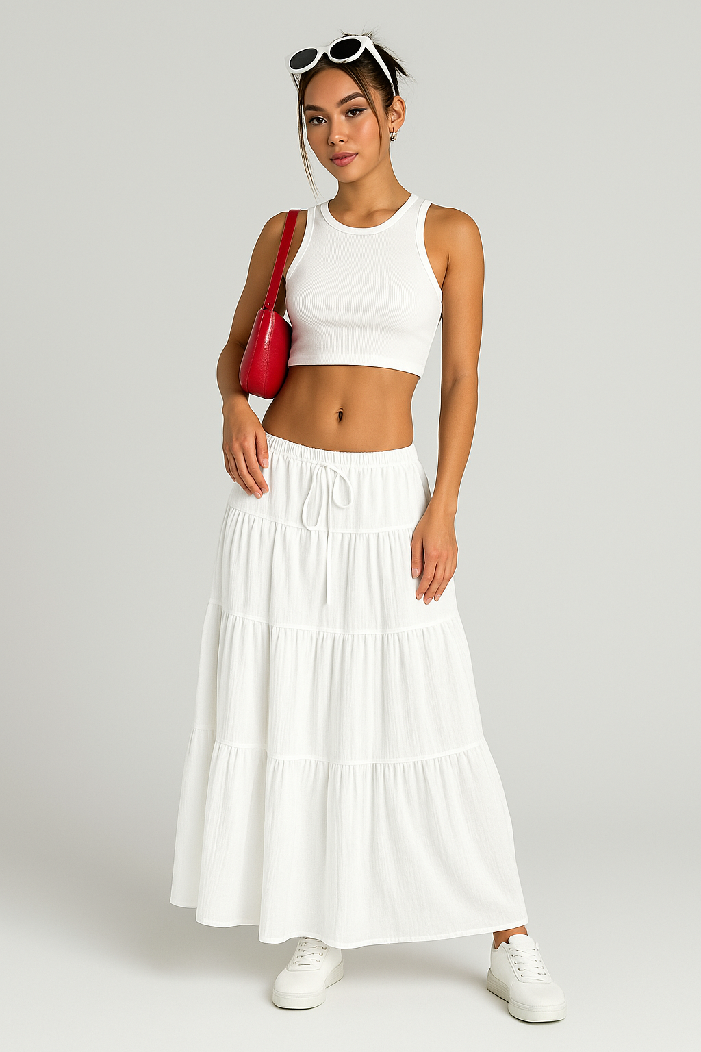 Alna Jupe Longue Femme – Coupe Évasée à Volants avec Taille Élastique à Cordon
