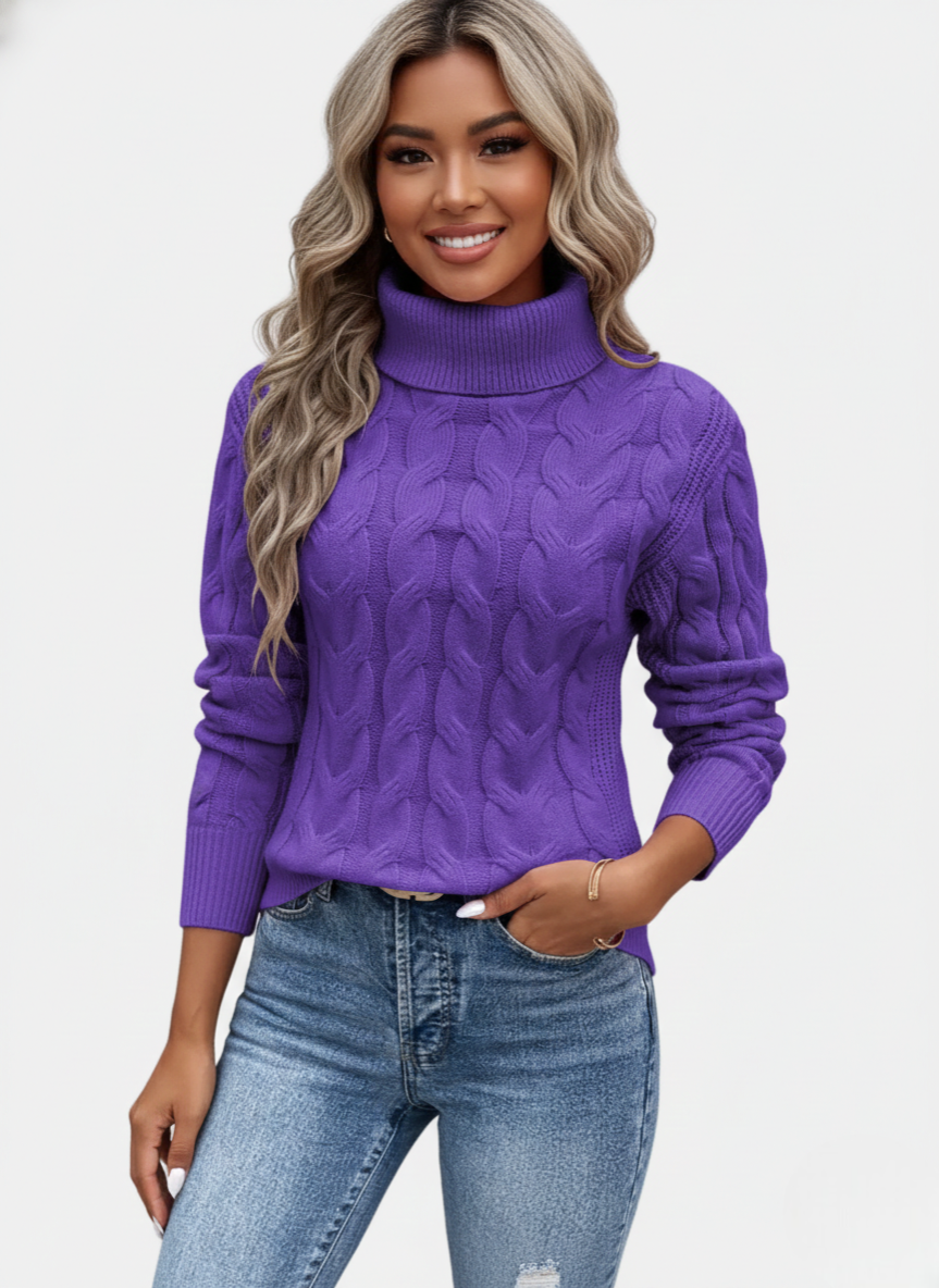Chelsey Pull Col Femme Maille Câblée – Tricot Chaud Élégant avec Motif Classique