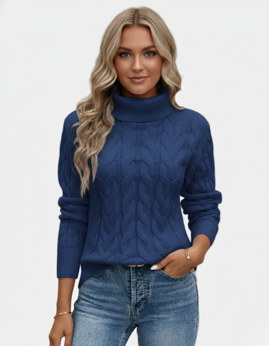 Chelsey Sweter Damski z Warkoczowym Splotem – Ciepły, Elegancki Dzianinowy z Klasycznym Wzorem