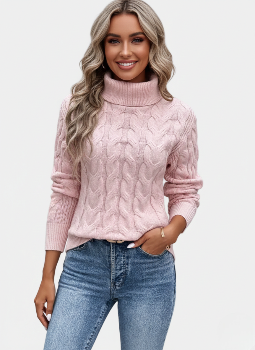 Chelsey Sweter Damski z Warkoczowym Splotem – Ciepły, Elegancki Dzianinowy z Klasycznym Wzorem