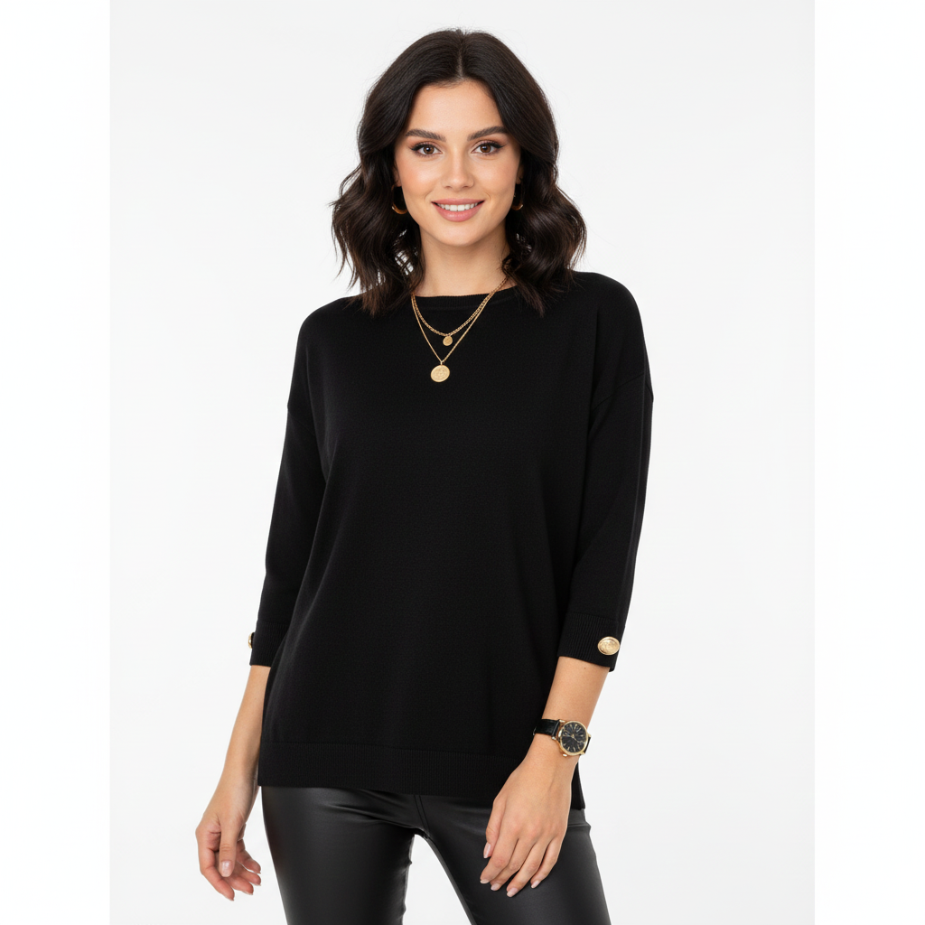 Claudy Pull Oversize Femme – Tricot Doux avec Boutons Dorés & Coupe Élégante