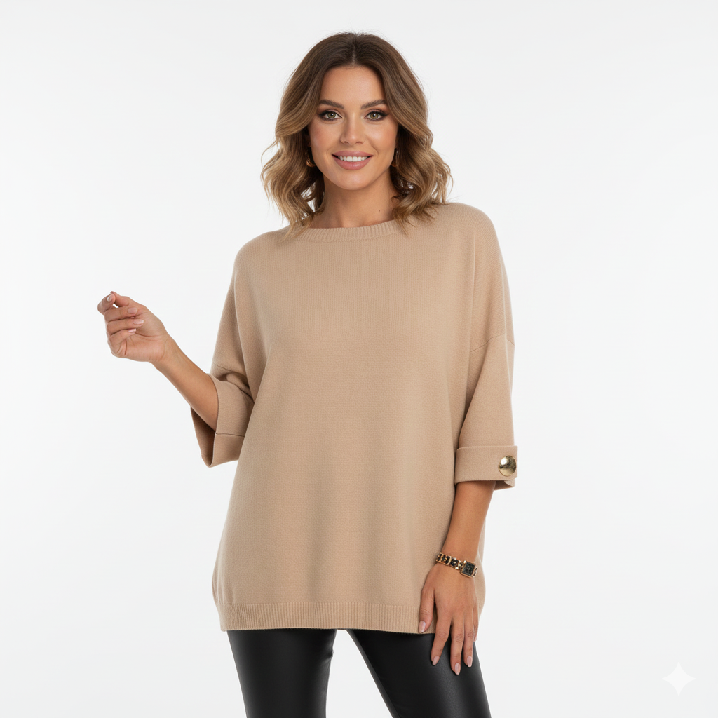 Claudy Pull Oversize Femme – Tricot Doux avec Boutons Dorés & Coupe Élégante