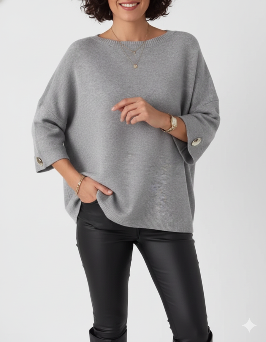 Claudy Pull Oversize Femme – Tricot Doux avec Boutons Dorés & Coupe Élégante