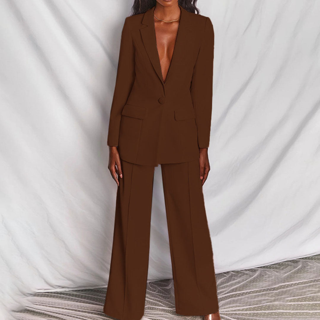 Aitana Ensemble Femme Sacou & Pantalon – Ținută Șic cu Pantaloni Largi pentru Birou & Evenimente