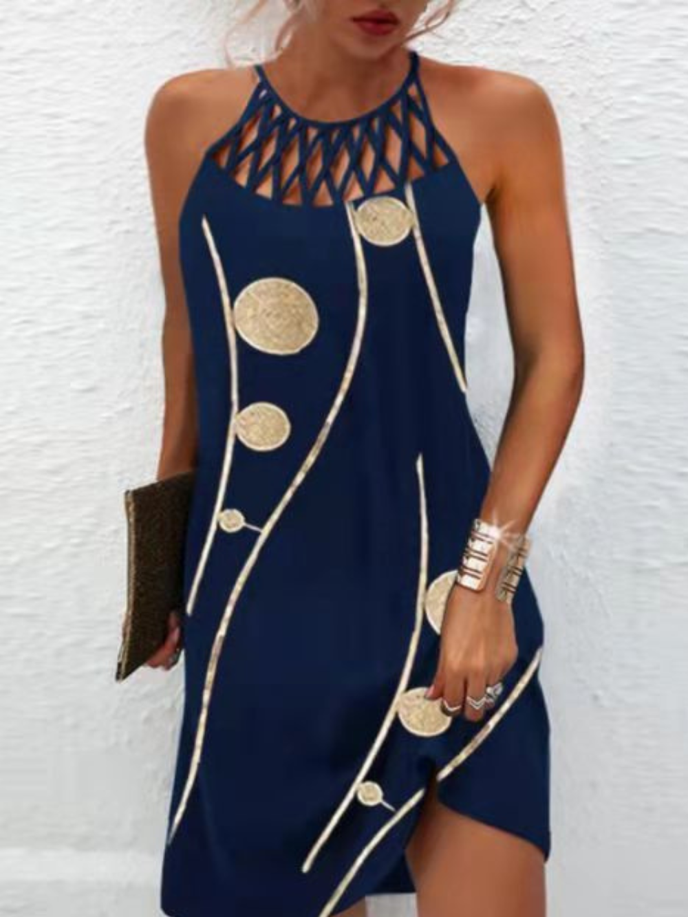 Emily Robe d’Été Femme – Šaty Halter s tropickým potiskem a vzdušným střihem na pláž a brunch