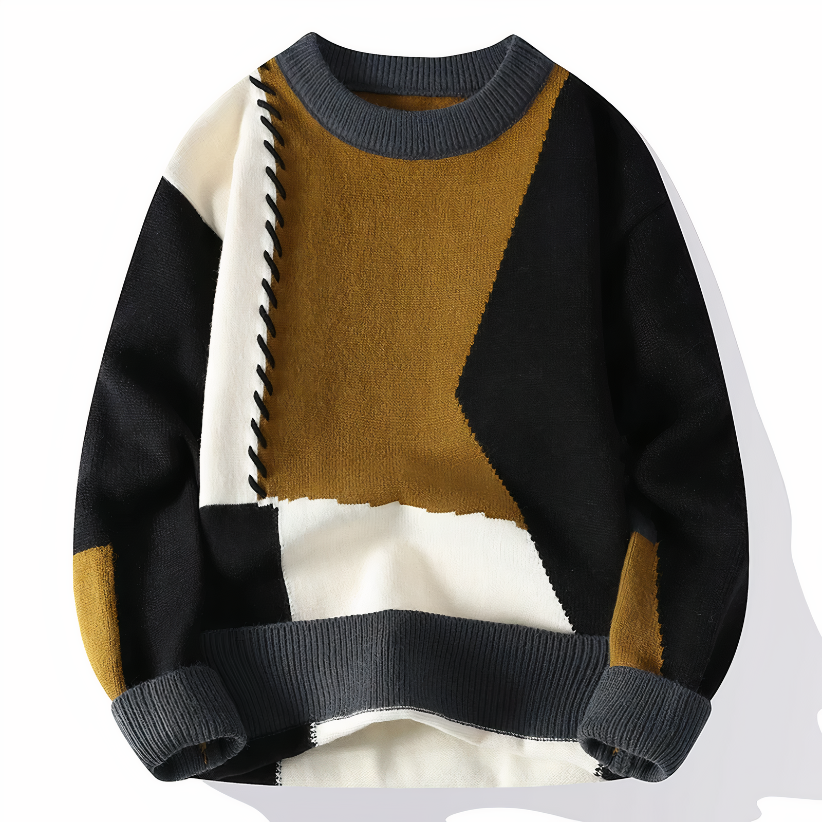 Dave Pull Homem – Camisola Patchwork na Moda em Tecido Macio para Outono e Inverno