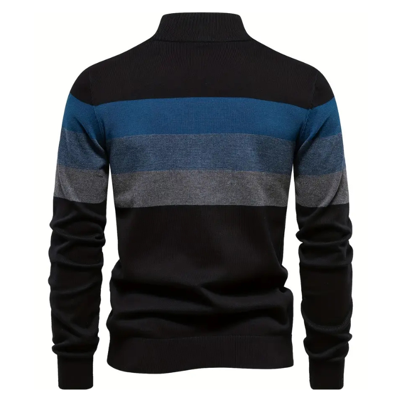Liam Pull Homme à Rayures – Stehkragen mit Reißverschluss, warm & bequem aus Polyesterwolle