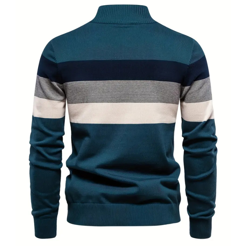 Liam Pull Homme à Rayures – Stehkragen mit Reißverschluss, warm & bequem aus Polyesterwolle