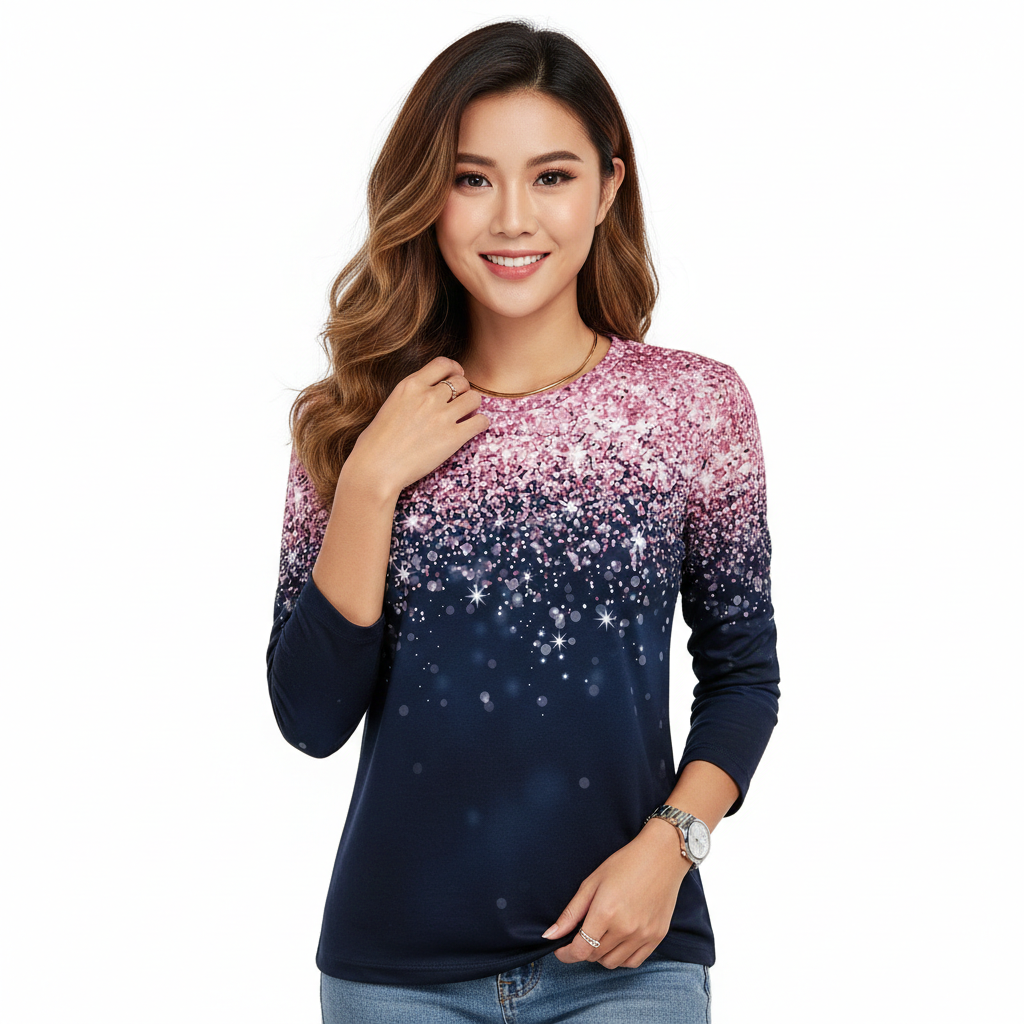 Desireey Damen Weihnachts-Pullover mit Glänzenden Sternen – Lässiger Schnitt & Festlicher Stil