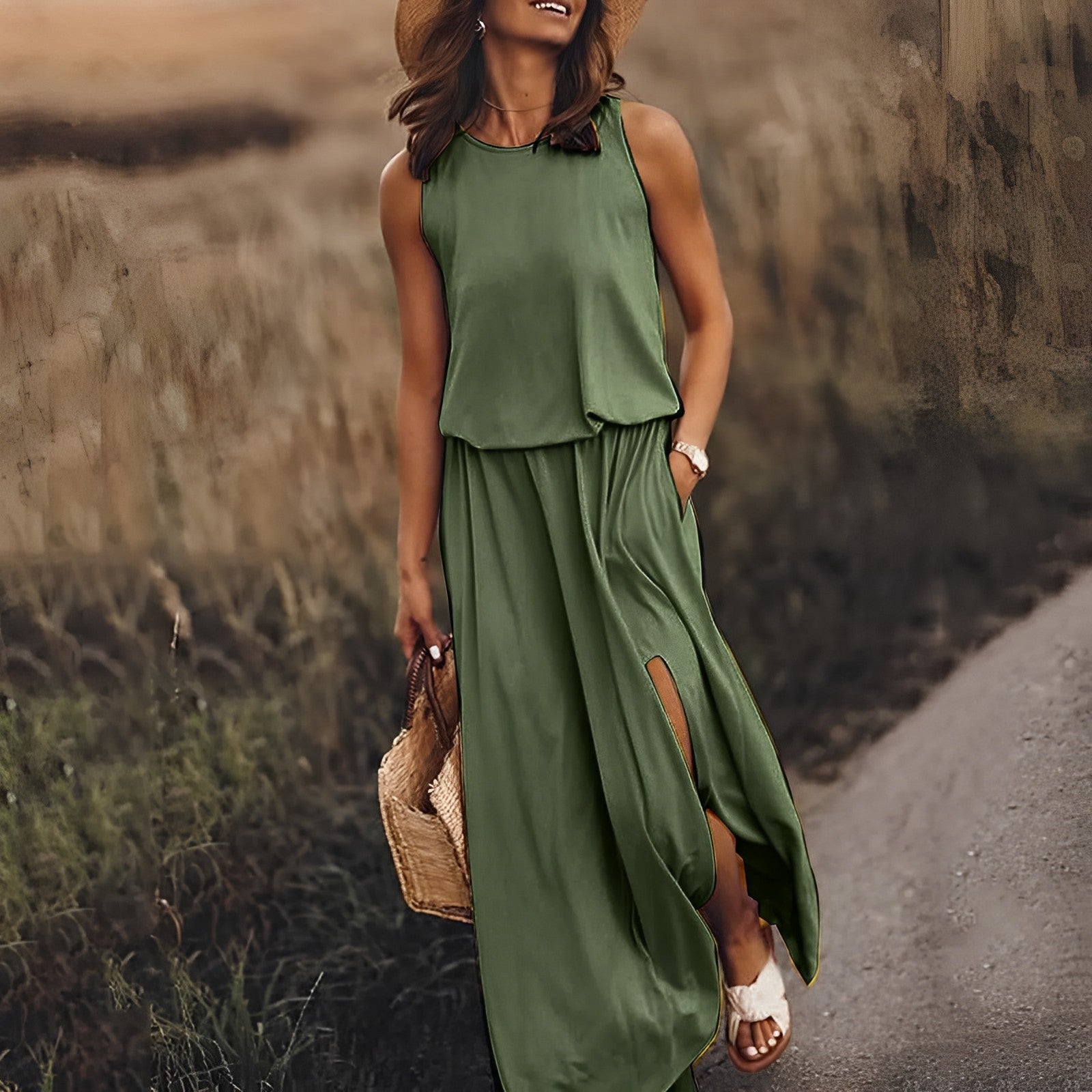 Gianna Long Dress Woman – Retro Sleeveless Dress with Airy Cut & Summer Style