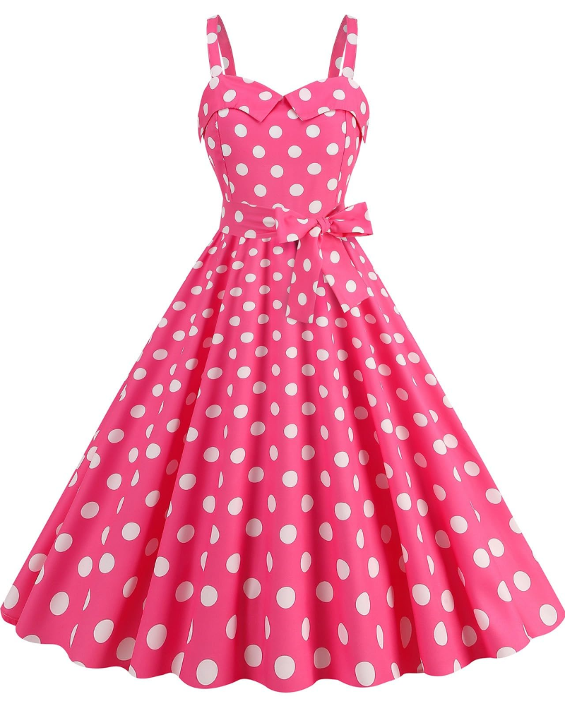 Rosie Robe Femme – Robe Midi Vintage Pois Col V Sans Manches Taille Haute Rockabilly Chic