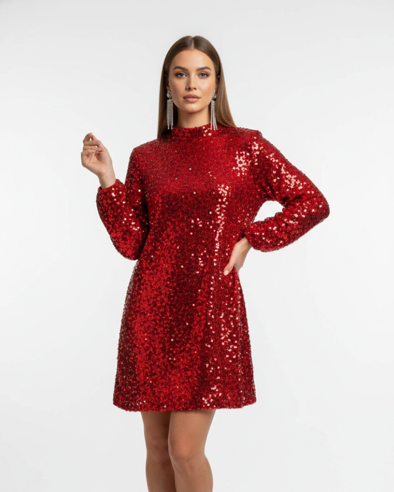 Gloria avondjurk voor dames – elegante paillettenjurk met aansluitende pasvorm en strikdetail