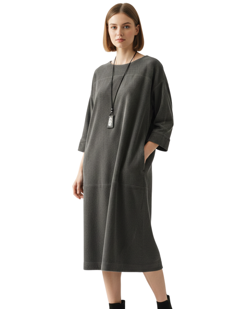 Túnica Ámbar para Mujer en Terciopelo Acanalado – Corte Informal y Estilo Antiguo Otoño/Invierno