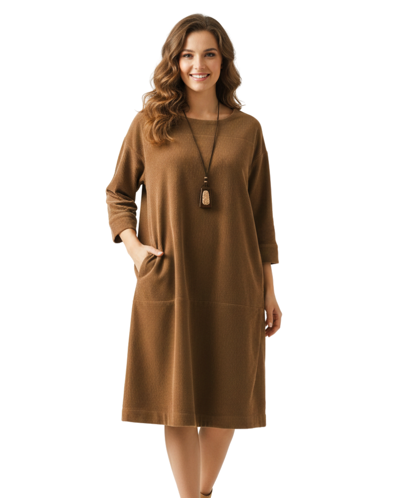 Túnica Ámbar para Mujer en Terciopelo Acanalado – Corte Informal y Estilo Antiguo Otoño/Invierno